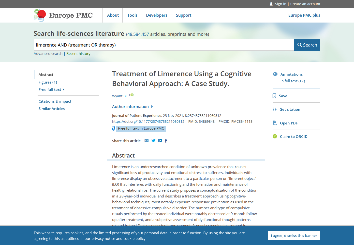 Europe PMC record for Treatment of Limerence Using a Cognitive Behavioral Approach