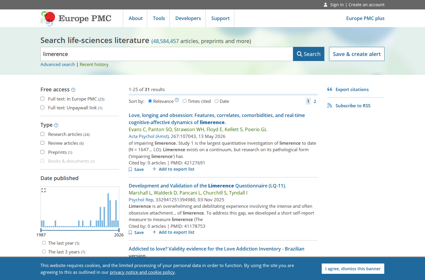 Europe PMC search for limerence showing 31 total results