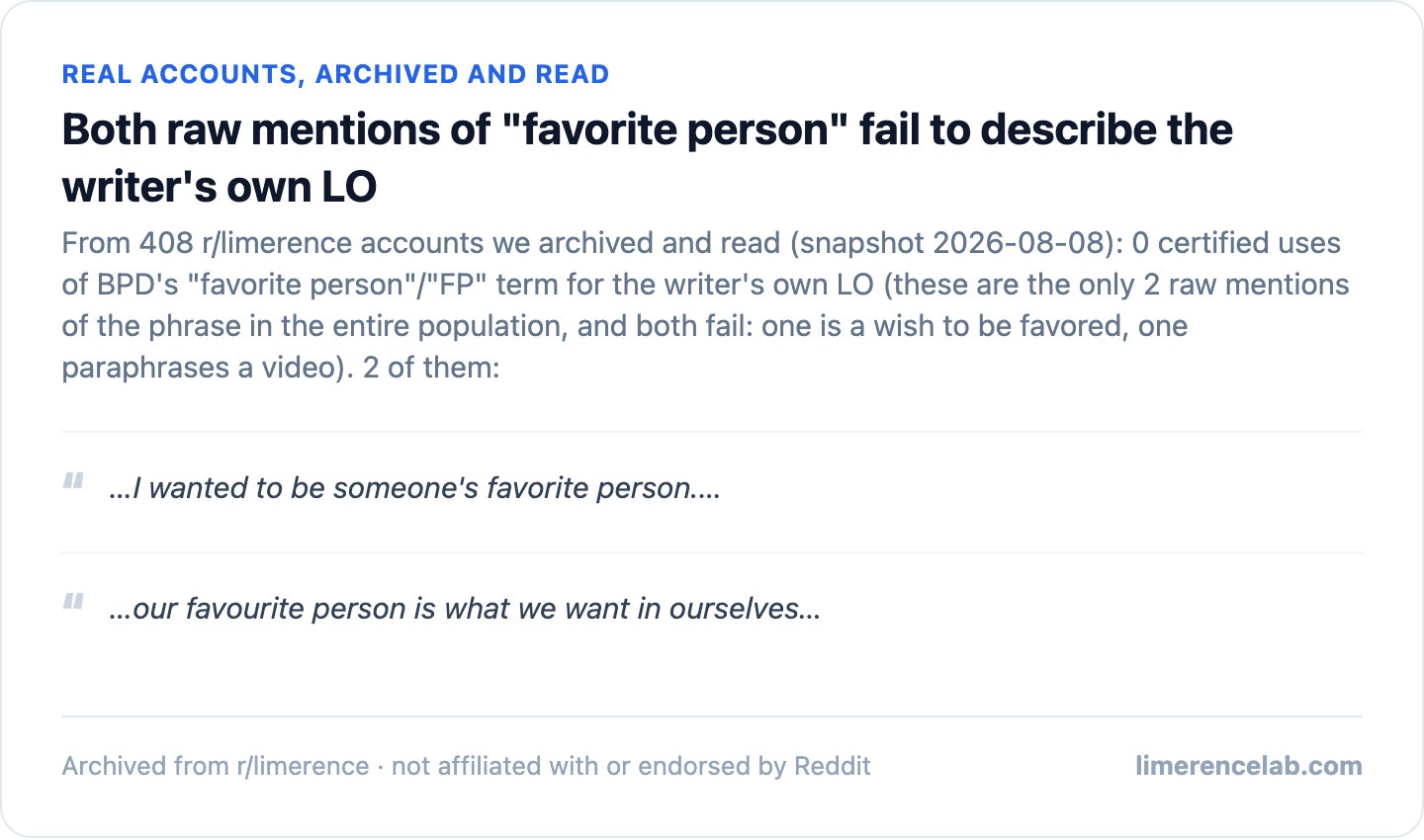 The only 2 raw mentions of "favorite person" in the entire corpus, both demoted