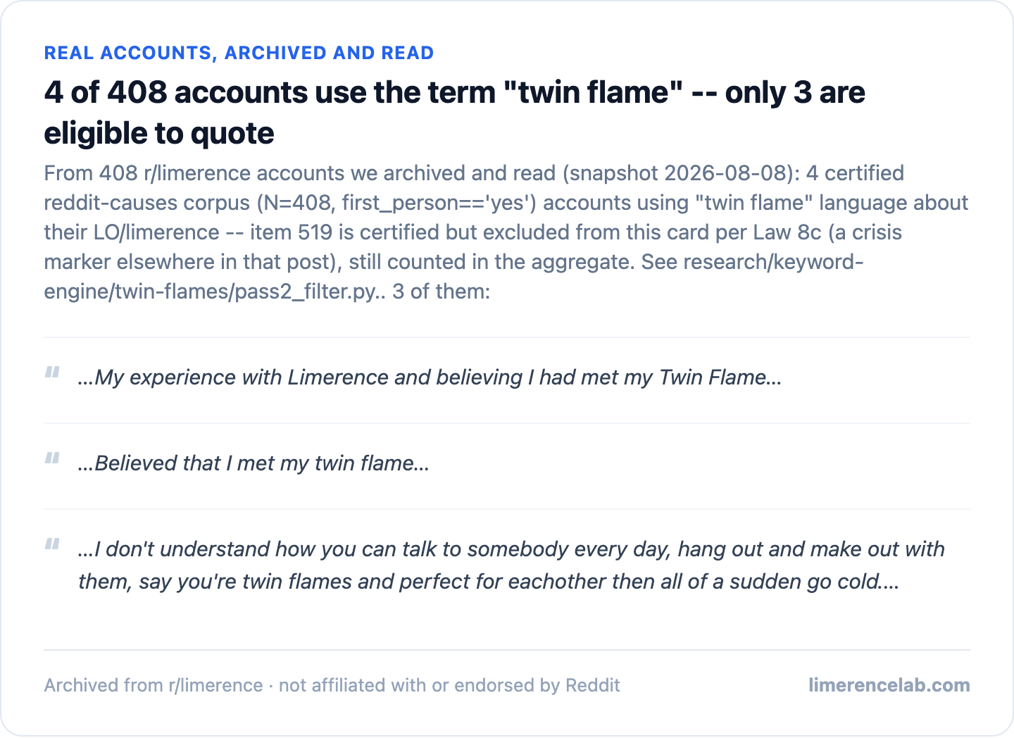 Three real archived accounts using the term twin flame