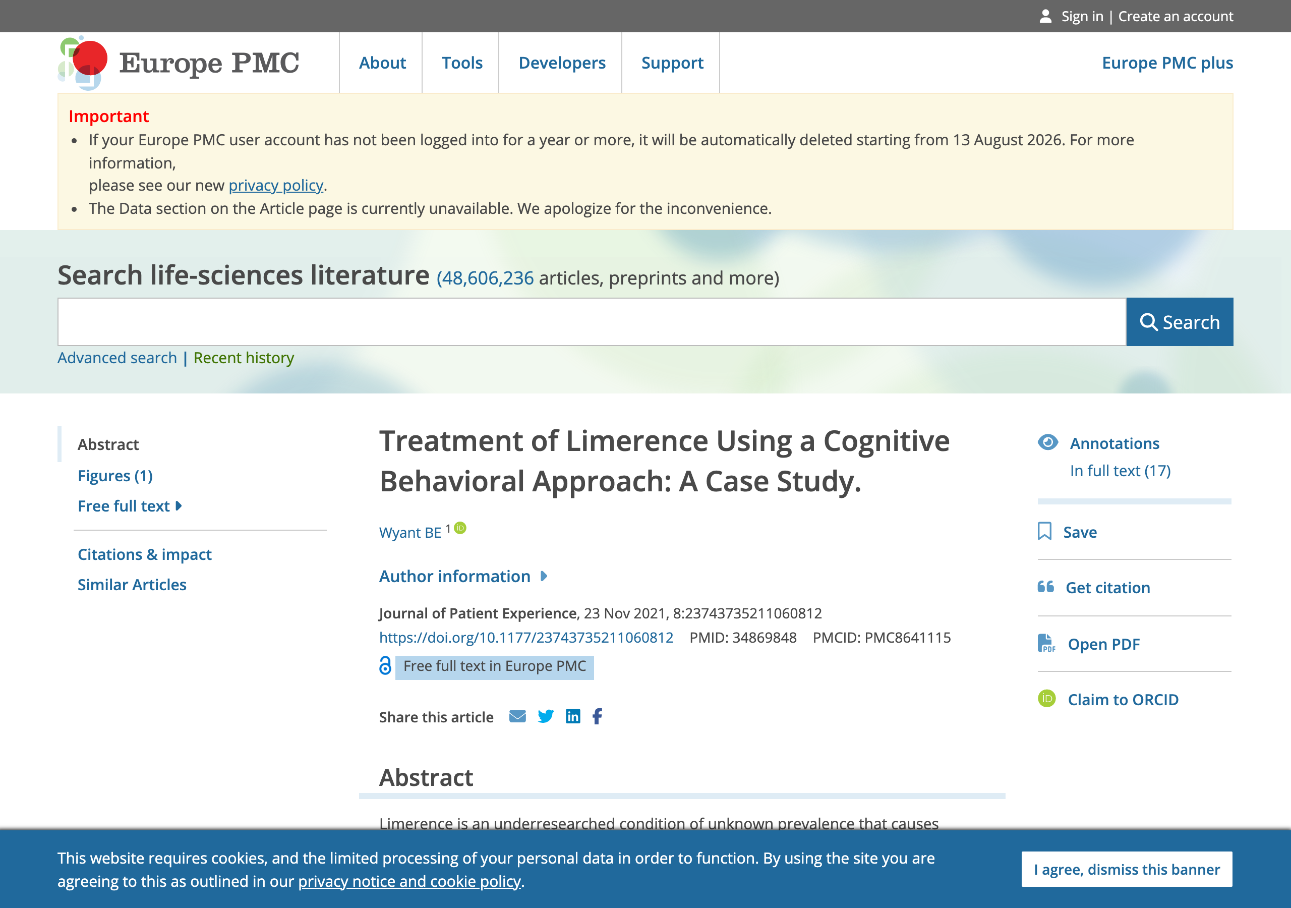 Europe PMC record for the 2021 CBT case study, the only genuine treatment paper found